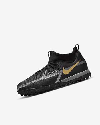 Nike Jr. Phantom GT2 Academy Dynamic Fit TF Negros Metal Dorados Grises Oscuro Metal Grises Oscuro | MX 3205
